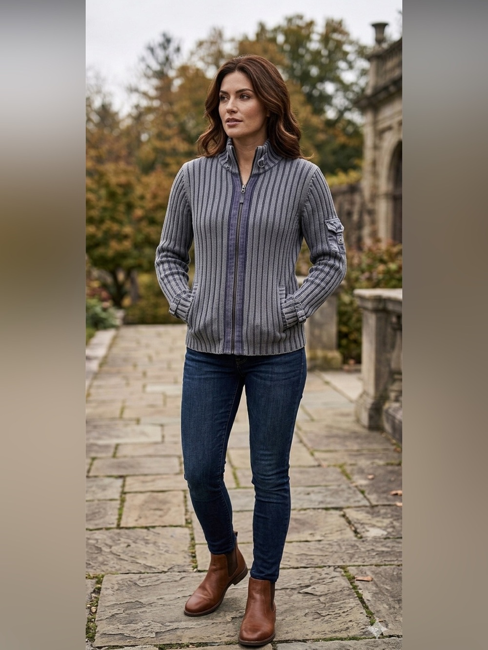 Columbia Vertex Gray Ribbed Zip Up Sweater Jacket Cardigan - Extra Small